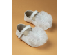Batukai kūdikiui odiniai balti su tiulio papuošimu