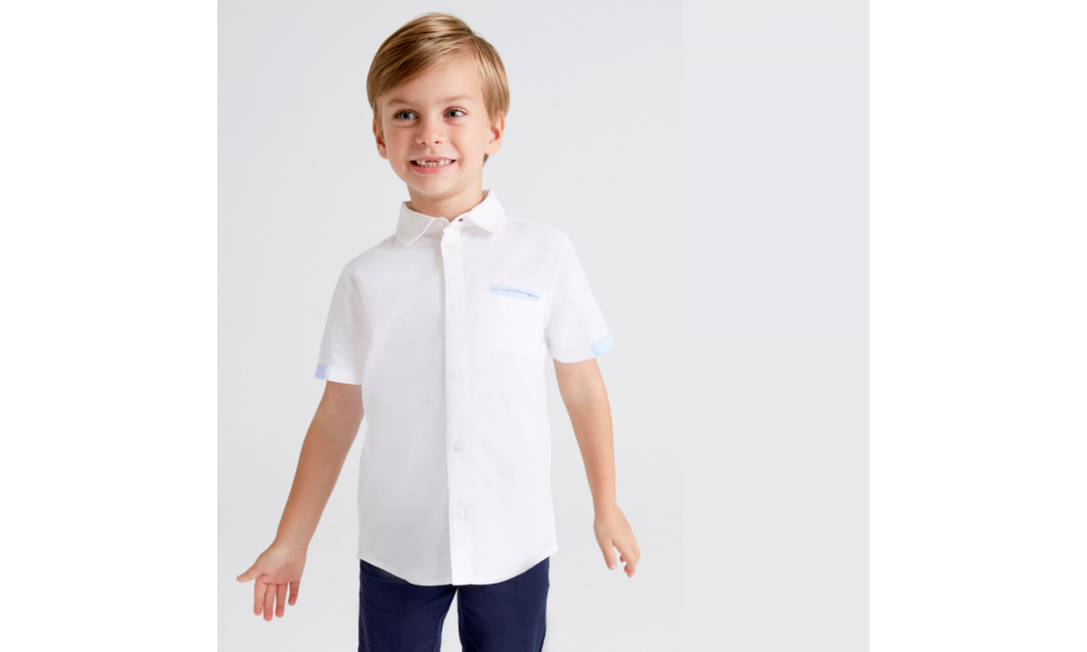 Marškiniai berniukui balti trumpomis rankovėmis