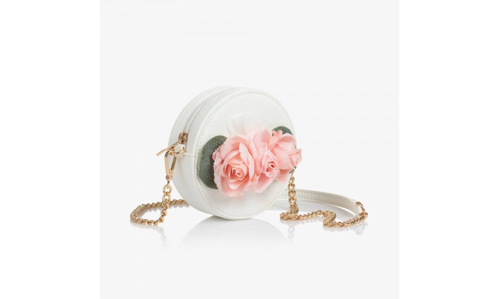 Rankinė balta apvali su 3D rožėmis