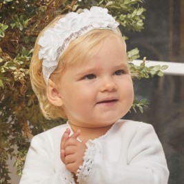 Galvos juosta kūdikiui su baltomis gėlytėmis